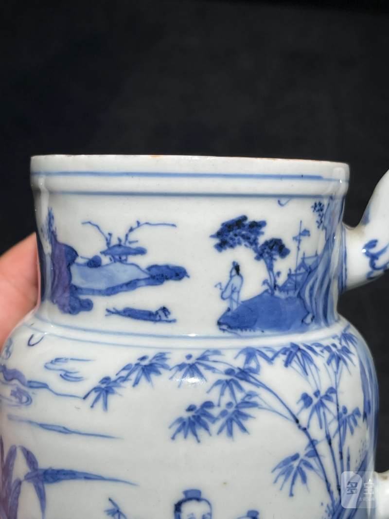 明崇祯 青花人物纹执壶 - 图7